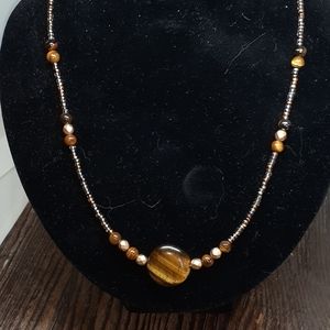 Tiger eye/ pyrite / 24 k gold/ choker / fitted nec